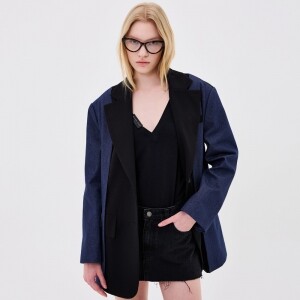 [분더가이스트] 오버핏 언발란스 포켓 데님배색 블레이저